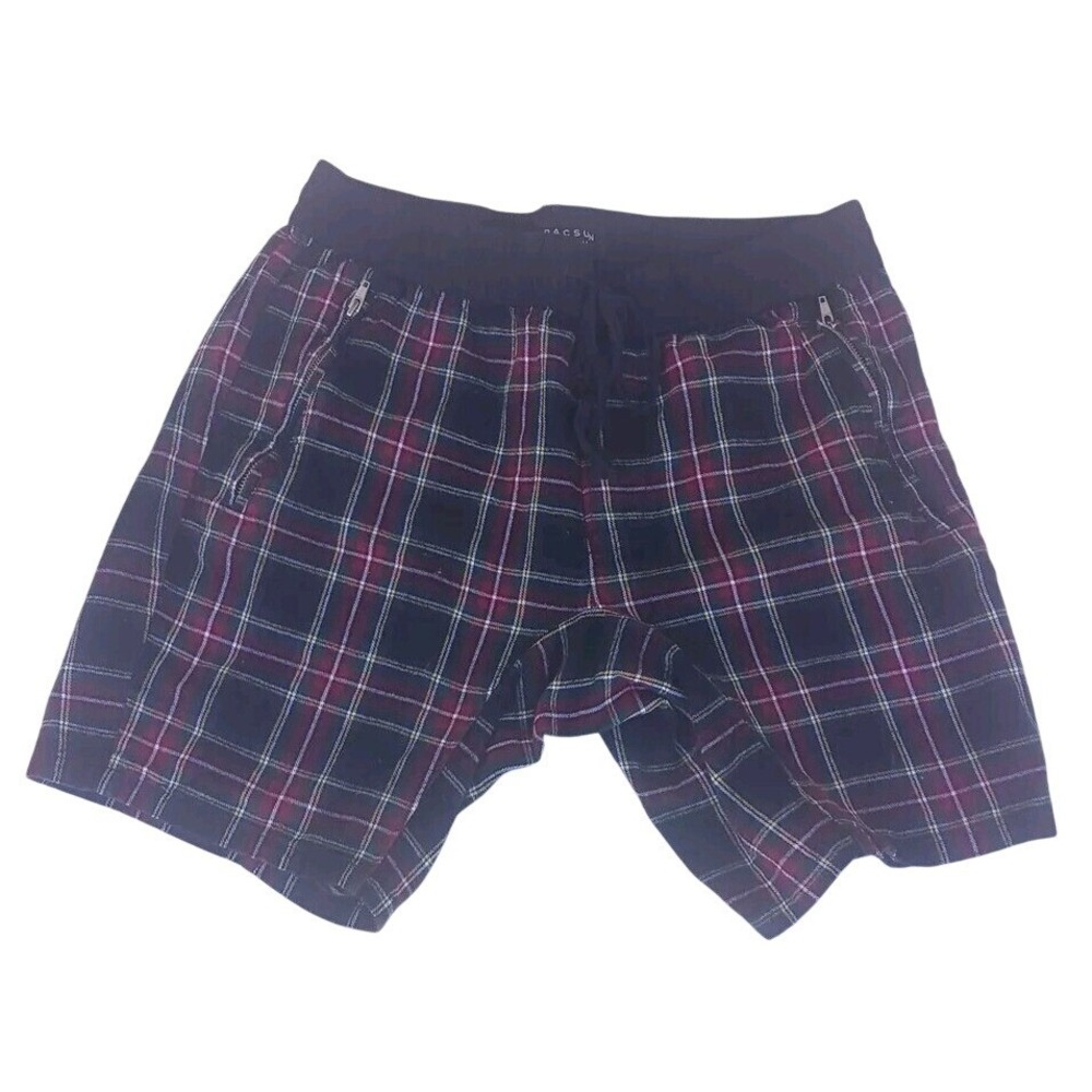 PacSun Los Angeles Flannel Plaid Shorts‎ Mens Size M Navy Red Checkered Casual